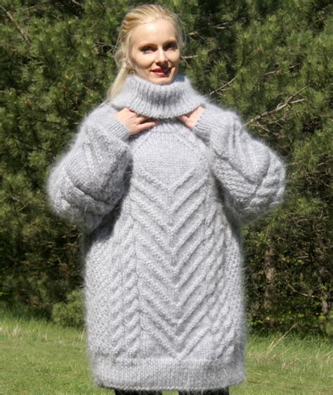 Cable Knit Sweater Hand Knitted Thick Mohair Pullover Fuzzy Etsy