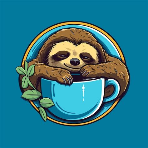 Premium Vector Cute Sloth Sleeping With Coffee Cup Vector Illustration