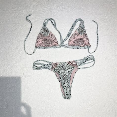 Agua Bendita Revolve String Bikini Green Pink Studd Gem