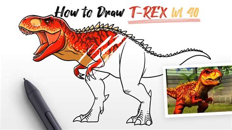 How To Draw Trex Level 40 Tyrannosaurus Rex Dinosaur From Jurassic