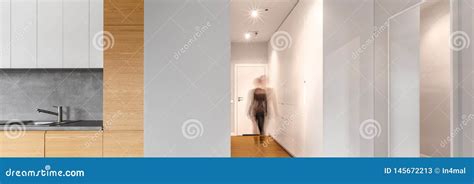Long And Modern Hallway Panorama Stock Image Image Of Inside Light