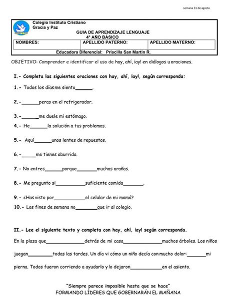 Guia Uso De Ay Ahi Hay Worksheet Texto Informativo Comprensi N