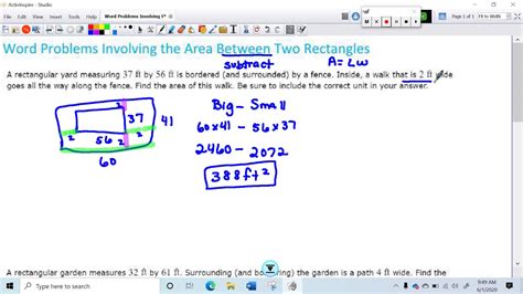 Word Problems Involving The Area Between Two Rectangles Youtube