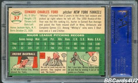 1954 Topps 37 WHITEY FORD HOF PSA 8 5 NM MT Low Pop 1 3 NINE Higher