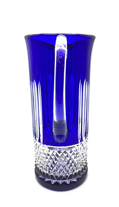 Ajka Crystal Cobalt Blue Cut To Clear Pitcher Etsy