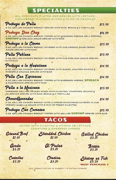 Online Menu Of Don Chuys Mexican Bar Grill Restaurant Hattiesburg