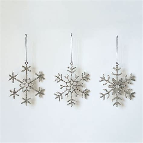 Beaded And Jeweled Snowflake Ornaments Set Of 3 Antique Farmhouse