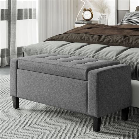 Homcom Storage Ottoman Bench Linen Touch Fabric Tufted Chest Footstool