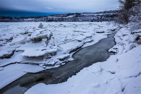 Frozen Creek On The Nechako River Ice Jam In Ice Jam Fraser