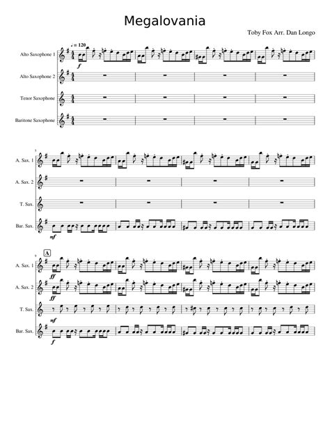 Megalovania Sax Quartet Sheet Music For Saxophone Alto Saxophone Tenor Saxophone Baritone