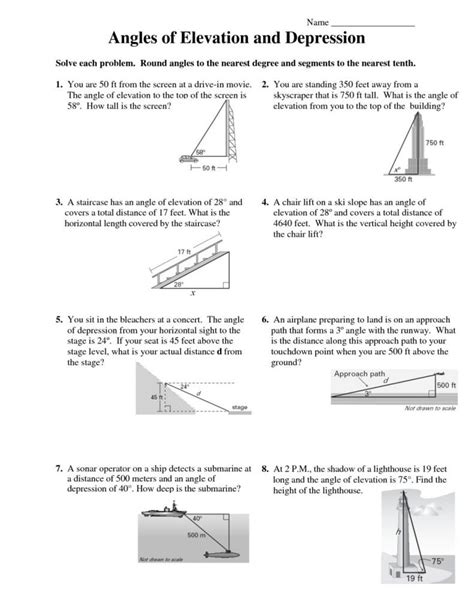 Angle Of Elevation Depression Worksheet Pdf