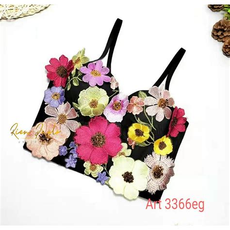 Jual Premium Bra Bralette Korset Bh Set Sexy Hot Lingerie Bustier Kawat Motif Bordir Bunga
