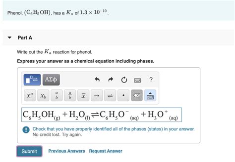 Solved Phenol C6h5oh Has A Ką Of 13 X 10 10 Part A