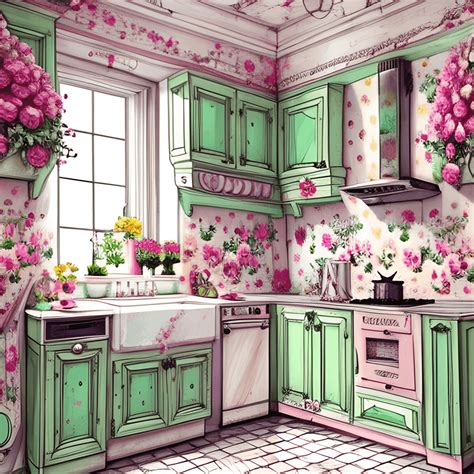 Linda ilustración de acuarela de flores hiperdetalladas de cocina