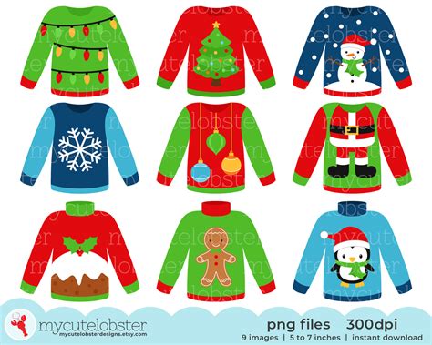 Christmas Sweaters Clipart Fun Festive Sweaters Ugly Etsy