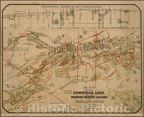 Historic Map - Map of the Comstock Lode and the Washoe Mining Claims in Storey & Lyon Counties ...