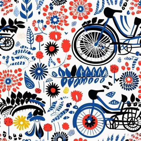 Premium Photo There Is A Pattern Of Bicycles And Flowers On A White