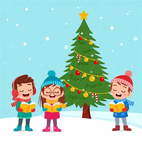 Premium Vector Happy Kids Christmas Sing Musical