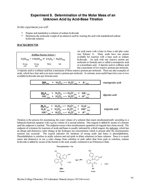 Exp Acid Base Titration Experiment Determination Of The