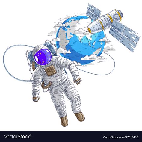 Astronaut Went Out Into Open Space Connected Vector Image