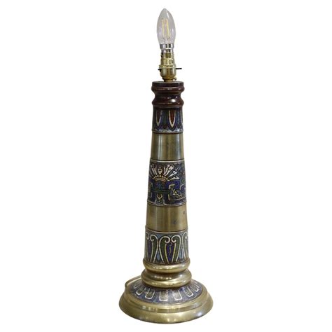 Early Th Century Glass And Brass Column Table Lamp With Corinthian