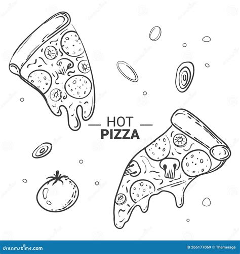 Two Slices Of Pizza In The Sketch Technique Stock Vector Illustration