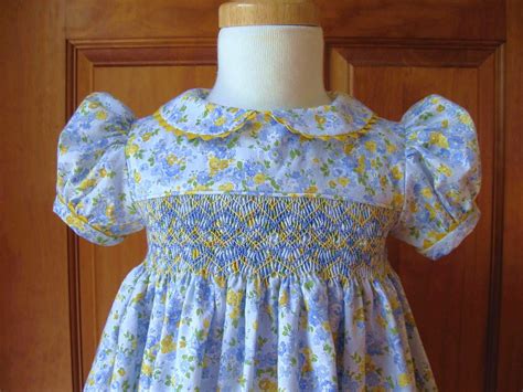 Baby Girl Toddler Hand Smocked Dress Blue And Yellow Floral Size