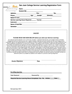 Fillable Online Sanjuancollege Service Learning Registration Form San