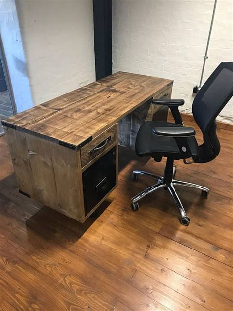 Vintage Industrial Reclaimed Office Desk With Filing Drawers Handmade