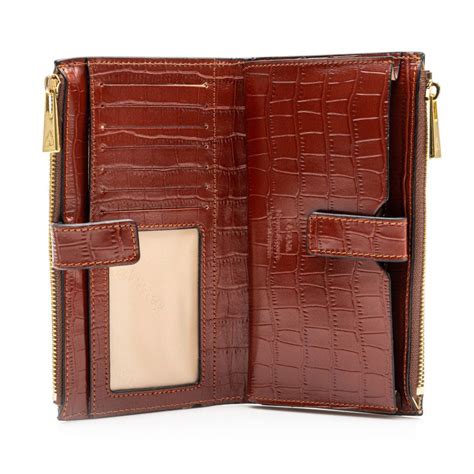 Portefeuille Long Femme En Cuir Croco KATANA Marron Planetebag