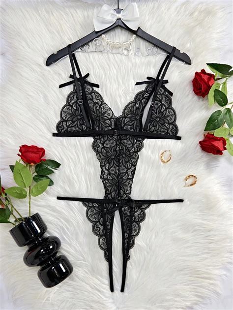 Pc Women Plus Size Sexy Lingerie Open Crotch Design Deep V Neck Lace Jumpsuit Tempting Look