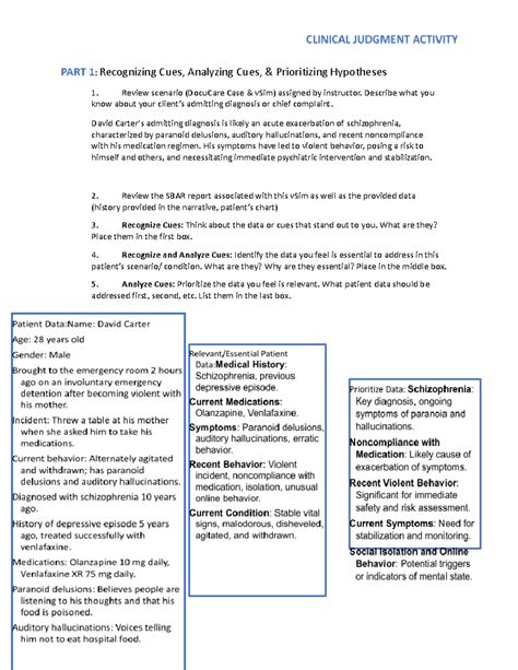 Pre Sim Clinical Judgment David Carter Pt1 Docx PART 1 Recognizing