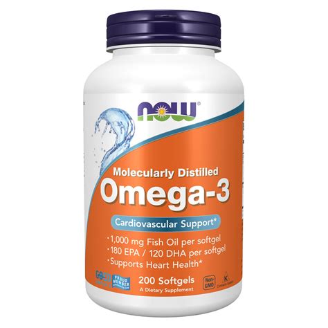 NOW Foods Molecularly Distilled Omega 3 Fish Oil 1000 Mg 200 Softgels