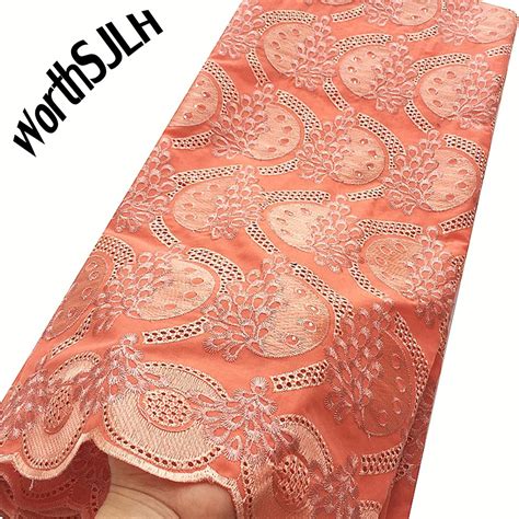 Nigerian Lace Fabric 2021 High Quality Orange Beige African Swiss Voile