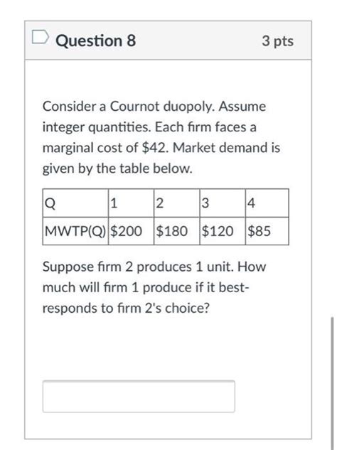 Solved Question Pts Consider A Cournot Duopoly Assume Chegg