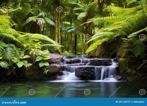 Lush Ferns Surrounding A Tropical Hot Spring Stock Image Image Of