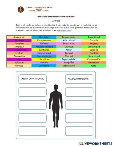 Actividad Valores Worksheet Live Worksheets