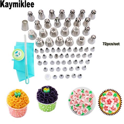 Kaymiklee 72pcs Set Russian Icing Piping Pastry Tips Set Stainless