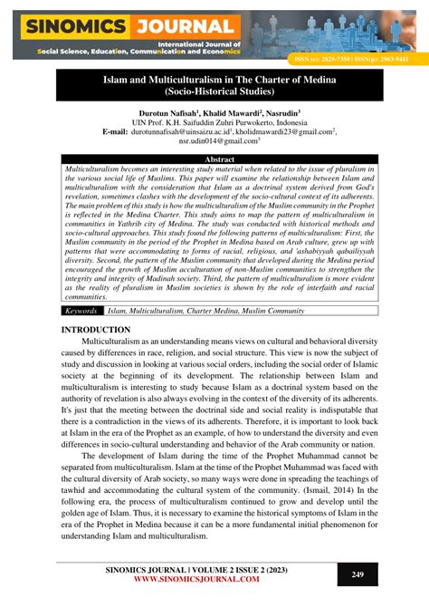 Pdf Islam And Multiculturalism In The Charter Of Medina Socio