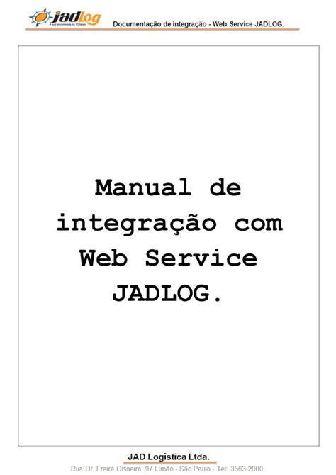 PDF Manual de integração Web Service JADLOG O Web Service