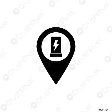 Electric Car Charge Station Map Pin Flat Vector Icon Stock Vector