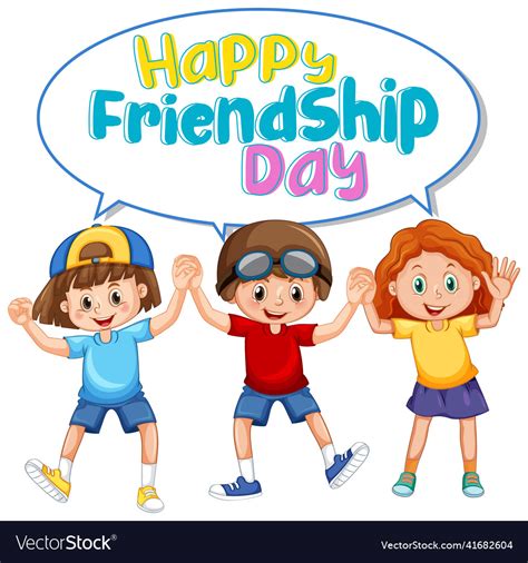 Happy friendship day with three children Vector Image