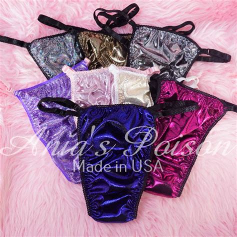 Foil Satin High Gloss Metallic Shiny Wetlook String Bikini Sissy Mens