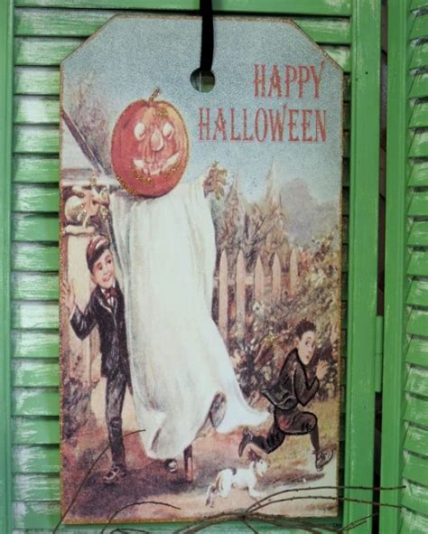 Large Vintage Victorian Halloween Postcard Plaque