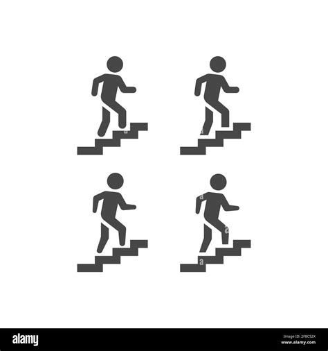 Stairs Or Stairway Black Vector Sign Man Climbing Up Staircase Symbol