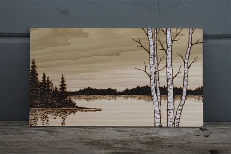 Lakeside Birch Trees Art Wood Burning Etsy