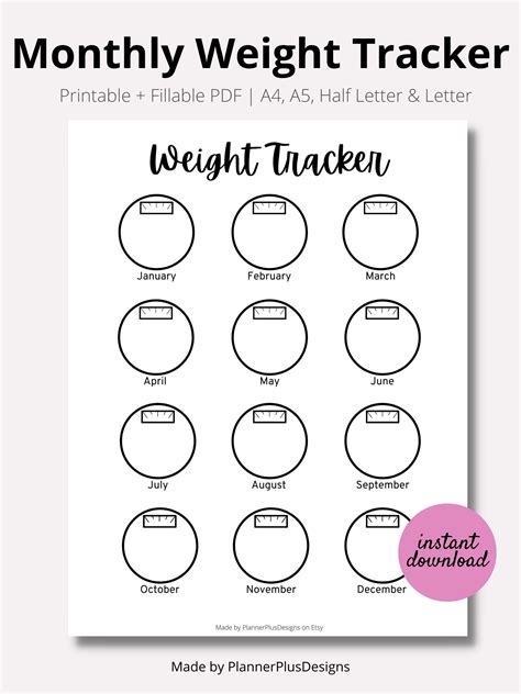 Monthly Weight Loss Tracker Journal Printable Weight Loss Etsy Hong Kong