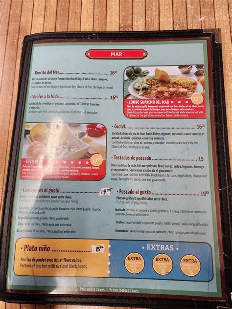 Menu At El Rey Del Taco Restaurant Montréal 232 Rue Jean Talon E