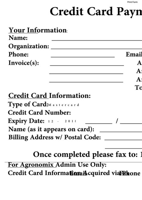 Credit Card Payment Sheet Template