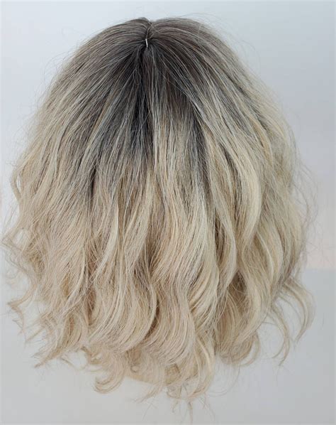 Wavy Rooted Blonde Bob Wig Highlighted Blonde Wavy Wig Etsy